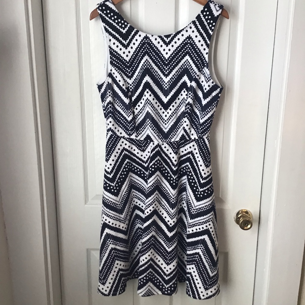 MAURICES: Navy blue and white multi-pattern sleeveless skater dress 0X